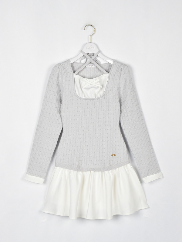 チェックドッキングニットワンピース 詳細画像 アイスブルー 1