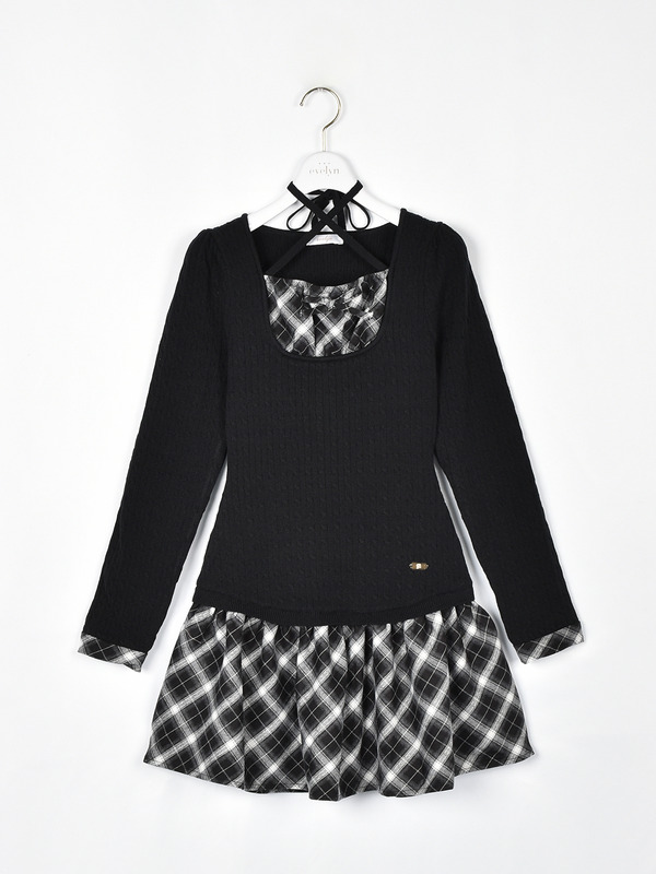 チェックドッキングニットワンピース 詳細画像 ブラックチェック 1