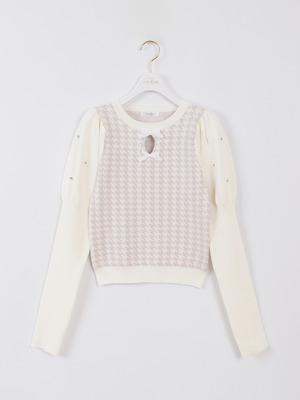 パフ袖ダブルリボンニット