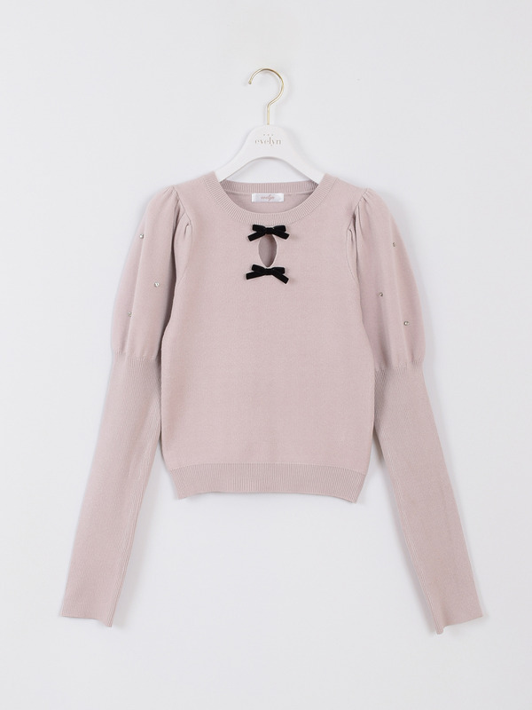 パフ袖ダブルリボンニット 詳細画像 ピンク 1