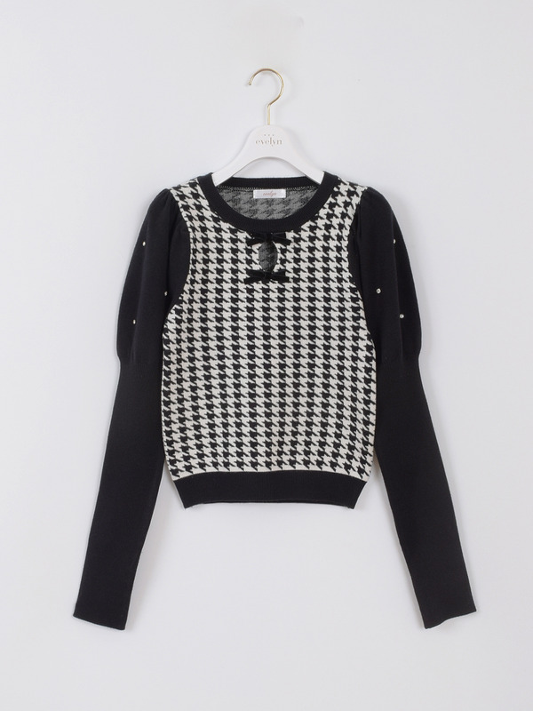 パフ袖ダブルリボンニット 詳細画像 ブラック 1