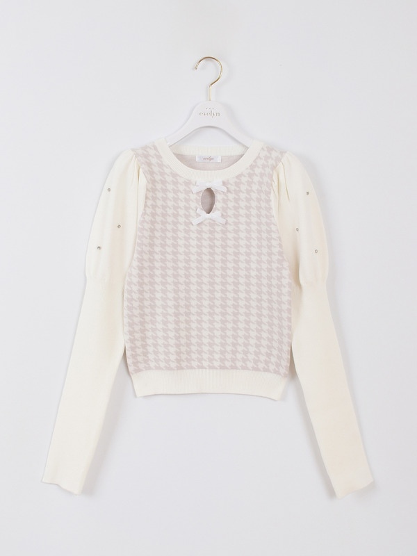 パフ袖ダブルリボンニット 詳細画像 アイスグレイ 1