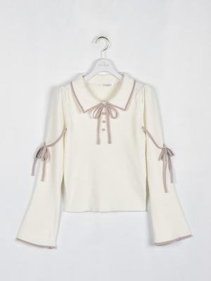 ベルスリーブバイカラーニット