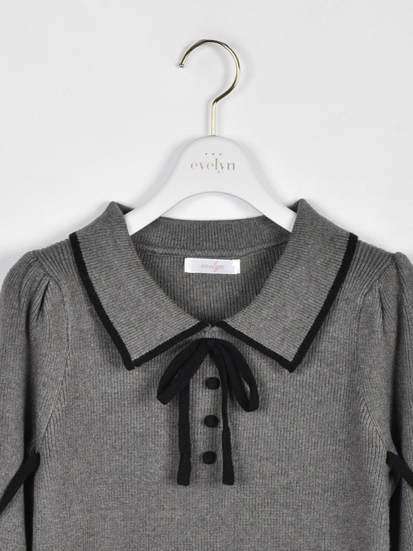 ベルスリーブバイカラーニット 詳細画像 チャコール 16