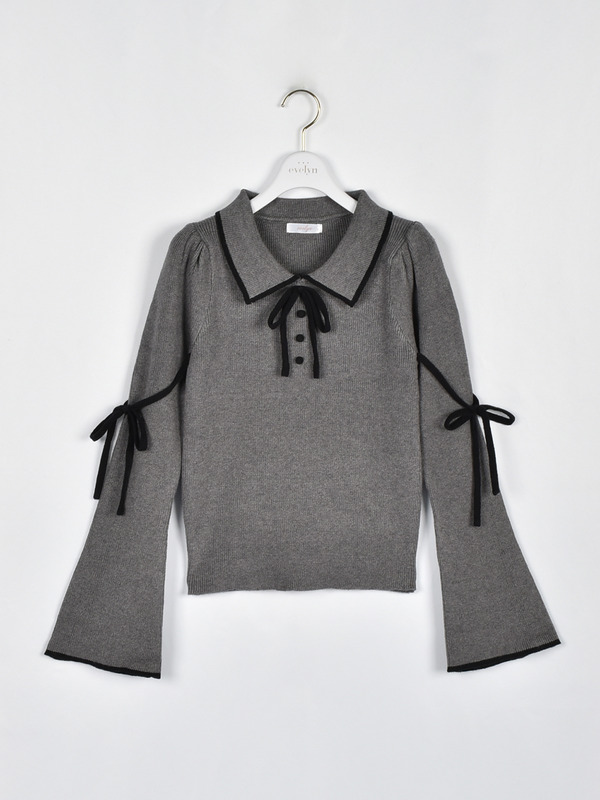 ベルスリーブバイカラーニット 詳細画像 チャコール 1