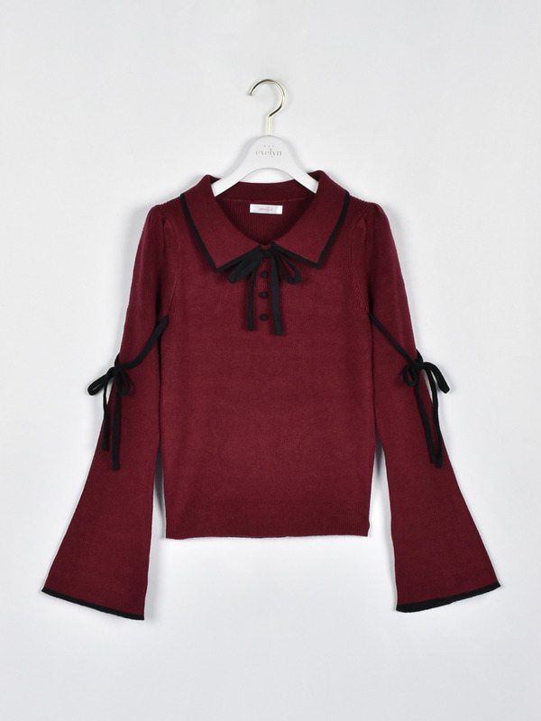 ベルスリーブバイカラーニット 詳細画像 ワイン 1