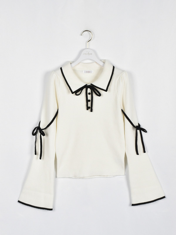 ベルスリーブバイカラーニット 詳細画像 オフホワイトブラック 1