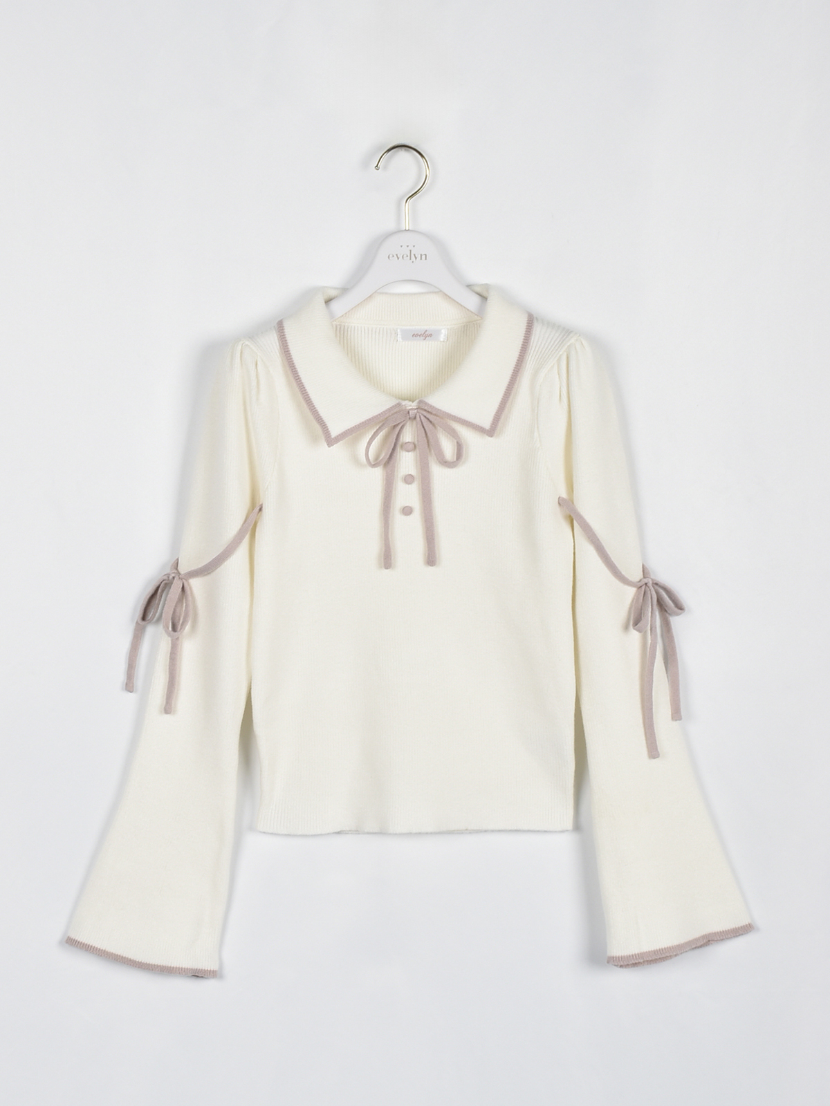 evelyn ベルスリーブバイカラーニット オフホワイトピンク エブリン ベルスリーブバイカラーニット｜evelyn（エブリン）公式通販サイト