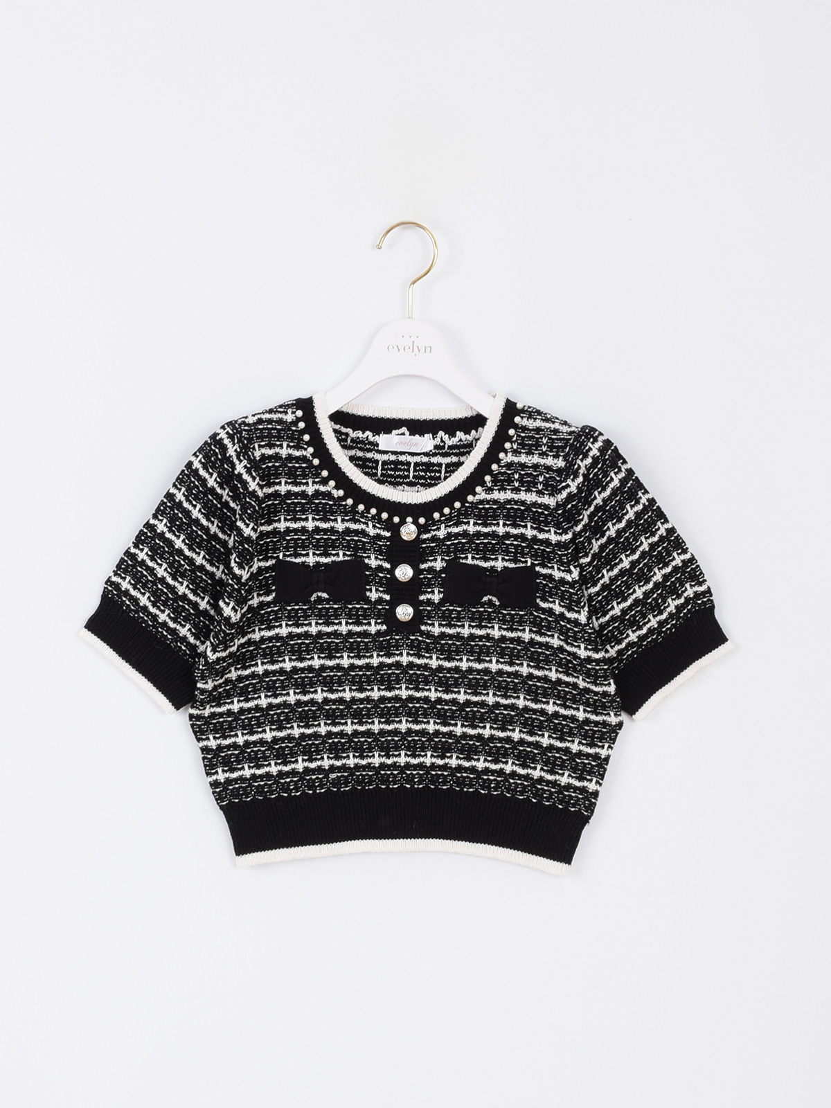 evelyn ロゴチェックニット BK 黒 evelyn ロゴチェックニット - メルカリ