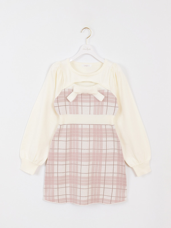 バストリボンチェックニットワンピース 詳細画像 ブラック 16