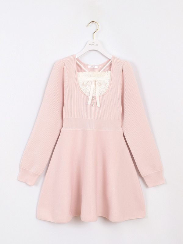 リボンラメニットワンピース 詳細画像 ピンク 1