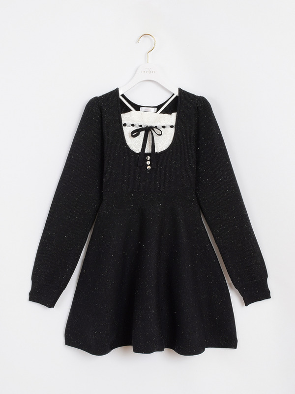 リボンラメニットワンピース 詳細画像 ブラック 1