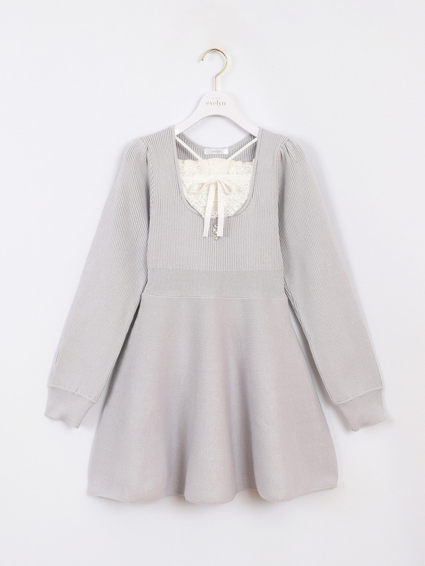 リボンラメニットワンピース 詳細画像 アイスブルー 1