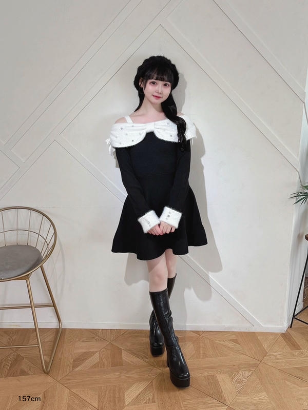 リボンオフショルミニワンピース 詳細画像 ブラック 16