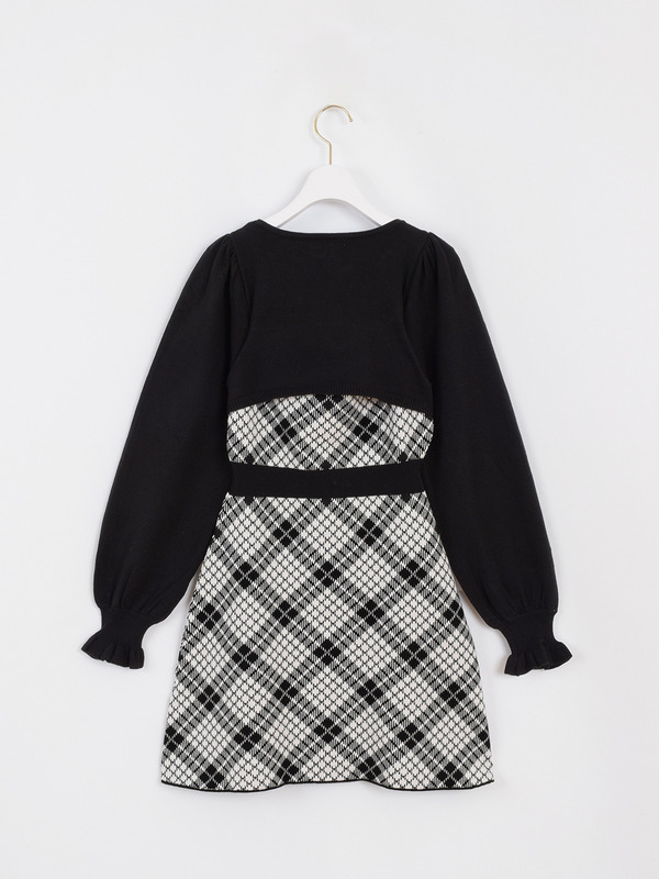 長袖チェックリボンニット 詳細画像 ブラック 11