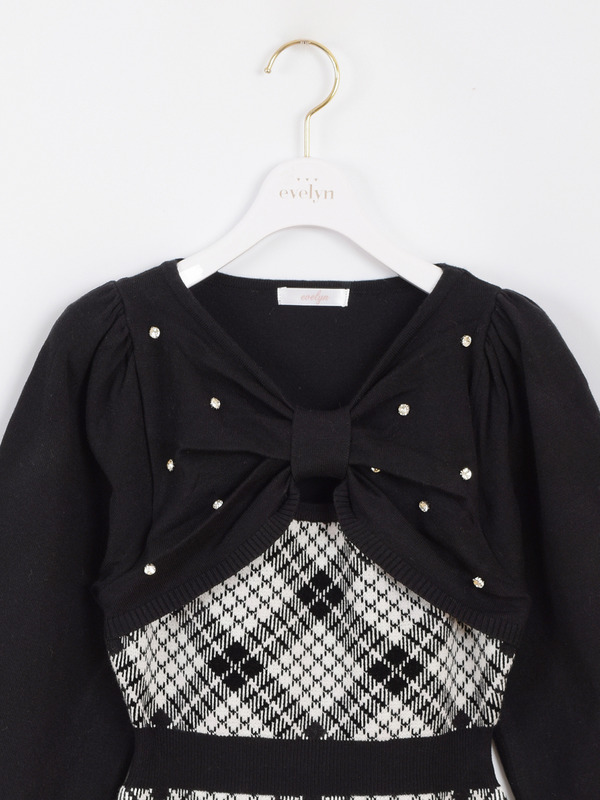 長袖チェックリボンニット 詳細画像 ブラック 11