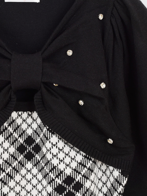 長袖チェックリボンニット 詳細画像 ブラック 11