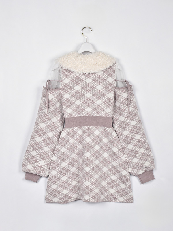 ファー襟チェックニットワンピース 詳細画像 ブラック 11