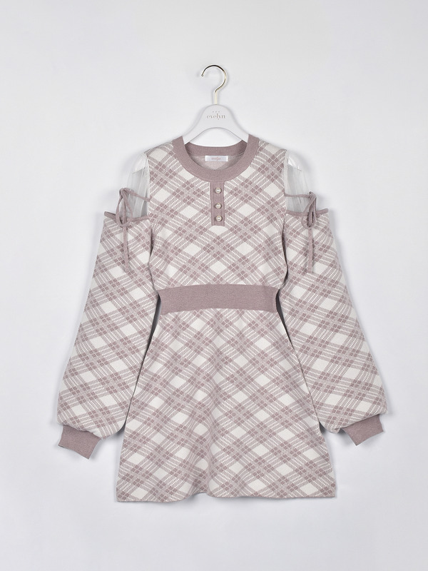 ファー襟チェックニットワンピース 詳細画像 ブラック 11