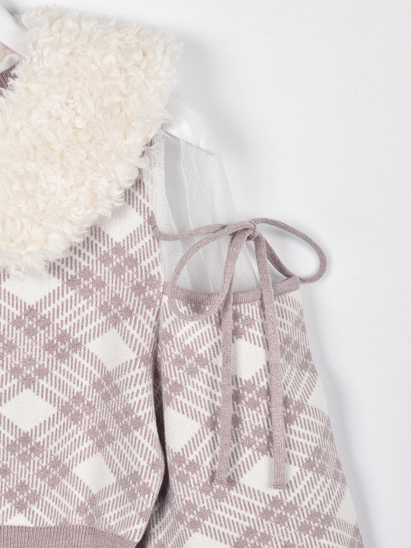 ファー襟チェックニットワンピース 詳細画像 ブラック 11