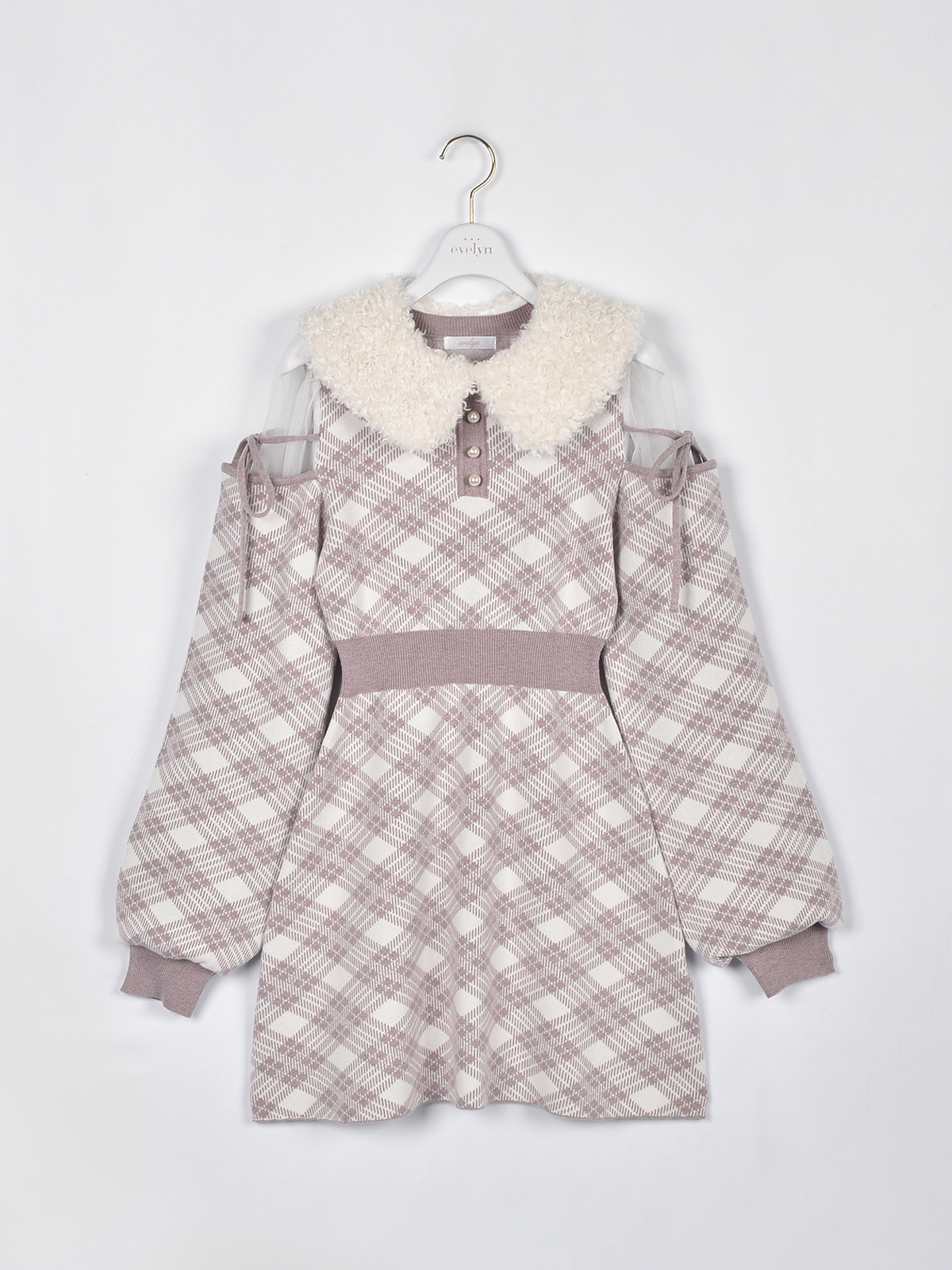 ファー襟チェックニットワンピース｜evelyn（エブリン）公式通販サイト