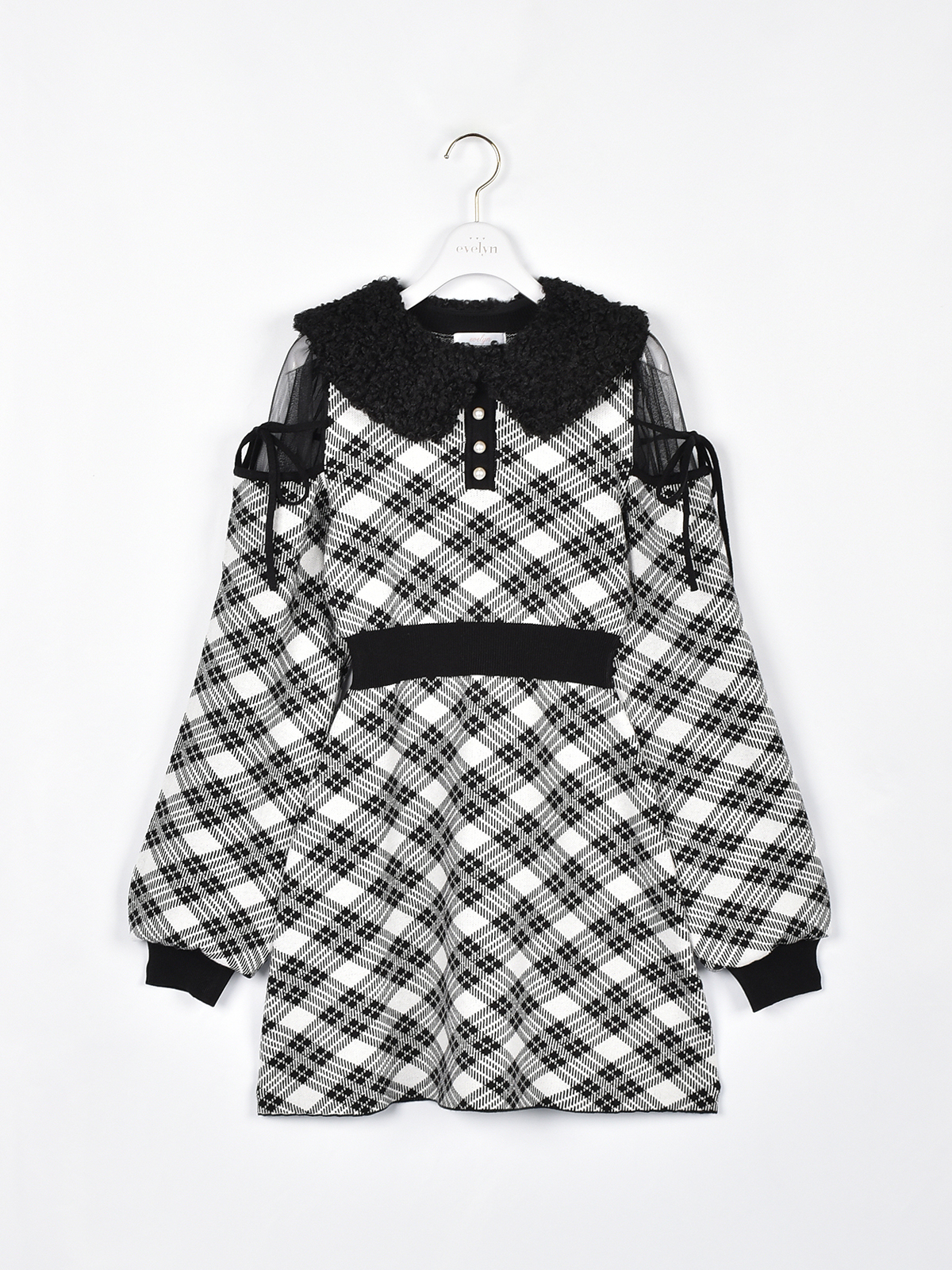 ファー襟チェックニットワンピース｜evelyn（エブリン）公式通販サイト