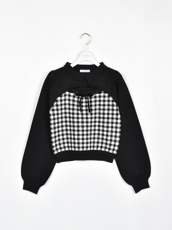 チェック襟ニット 詳細画像 ブラック 16