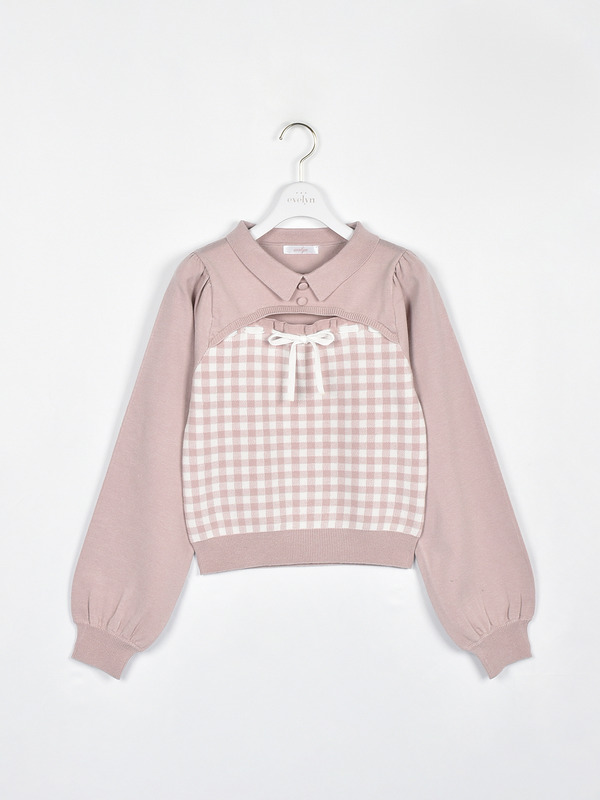 チェック襟ニット 詳細画像 ピンク 1