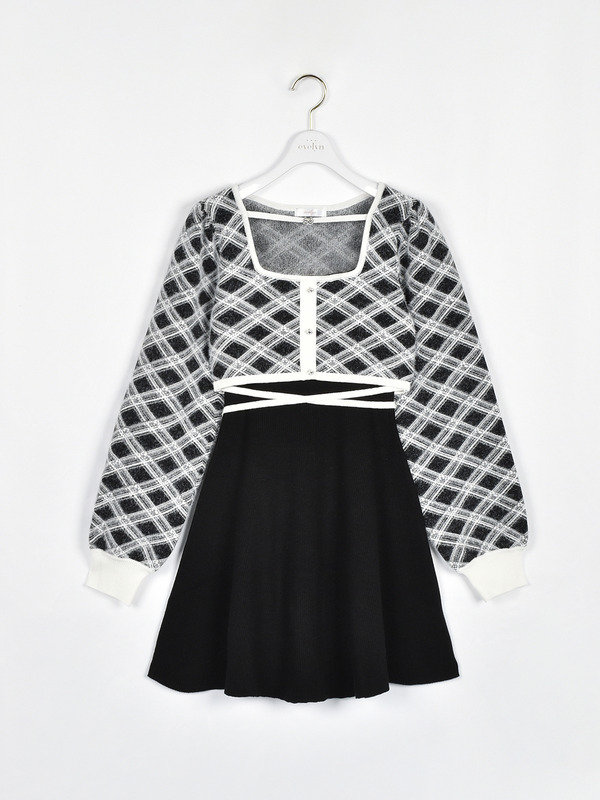 シャギーボレロフレアニットワンピース 詳細画像 ブラック 1