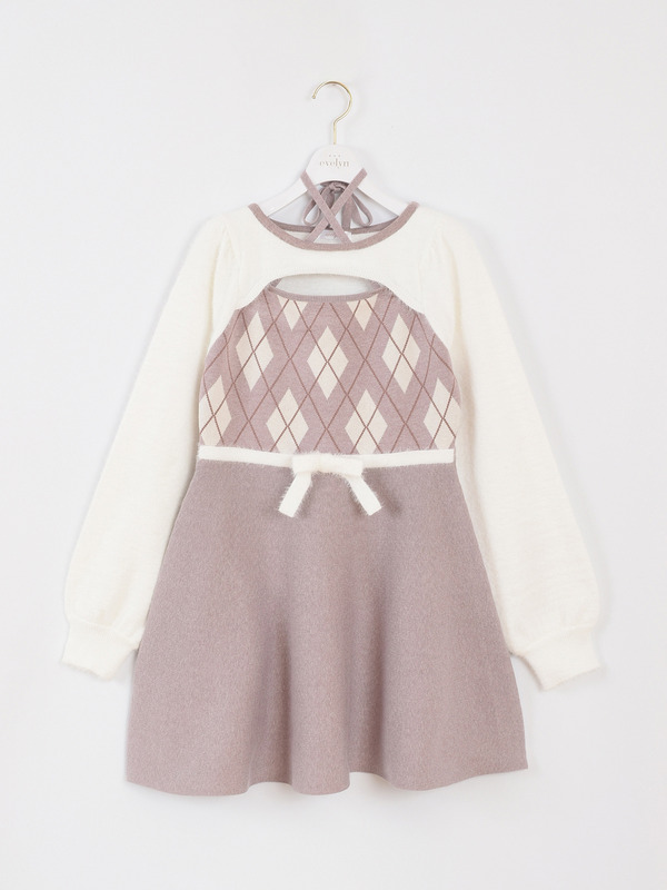 アーガイルリボンワンピース 詳細画像 ピンク 1