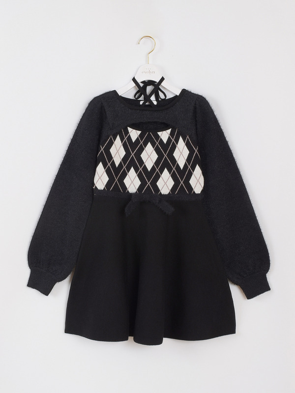 アーガイルリボンワンピース 詳細画像 ブラック 1