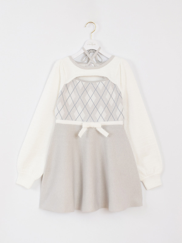 アーガイルリボンワンピース 詳細画像 アイスグレイ 1