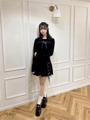 お年玉チェック編み上げワンピース