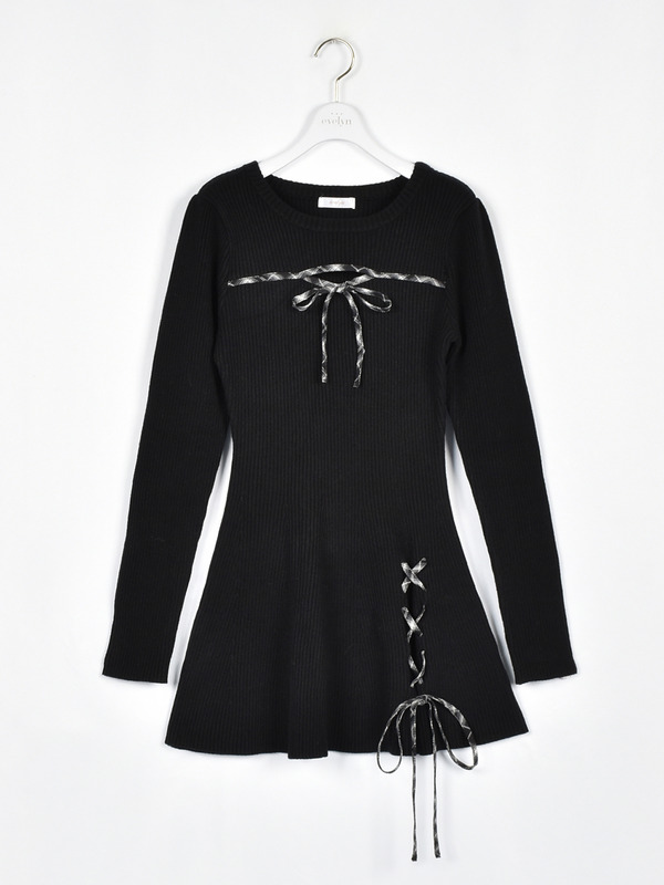 お年玉チェック編み上げワンピース 詳細画像 ブラック 16