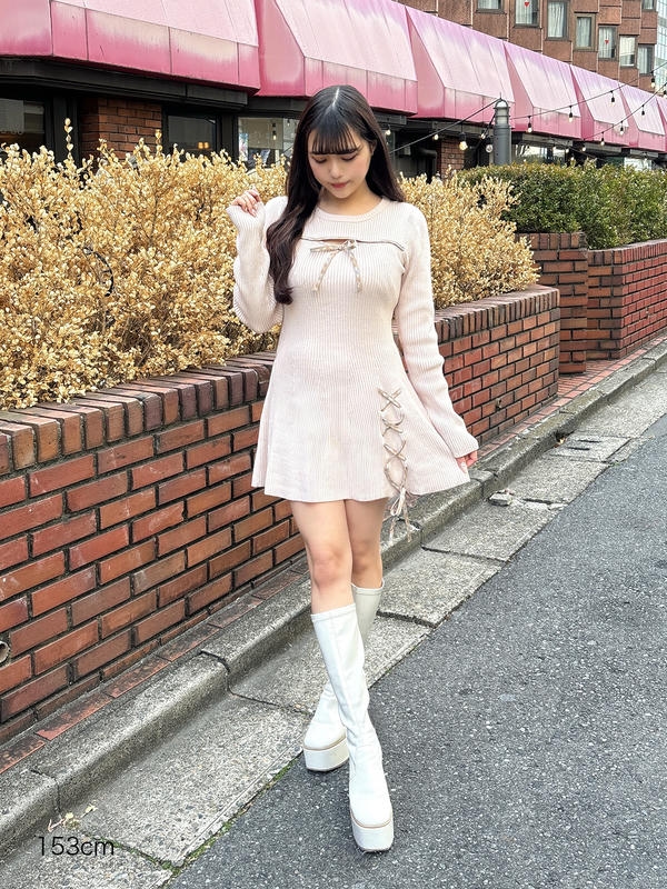 お年玉チェック編み上げワンピース 詳細画像 ベージュ 1