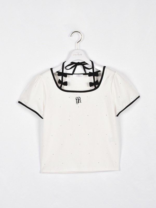 リボンストーンTシャツ 詳細画像 オフホワイトブラック 11