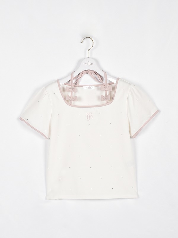 リボンストーンTシャツ 詳細画像 オフホワイトピンク 1