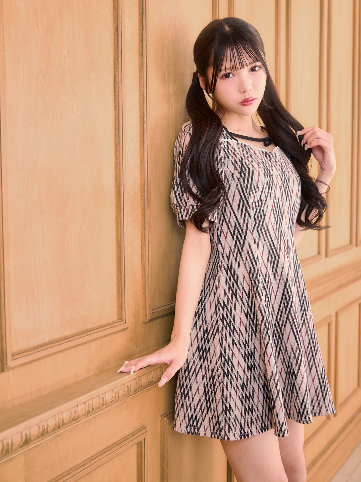 evelyn チェックプリーツOPグレイ evelyn チェックプリーツワンピース OP グレー チェック柄