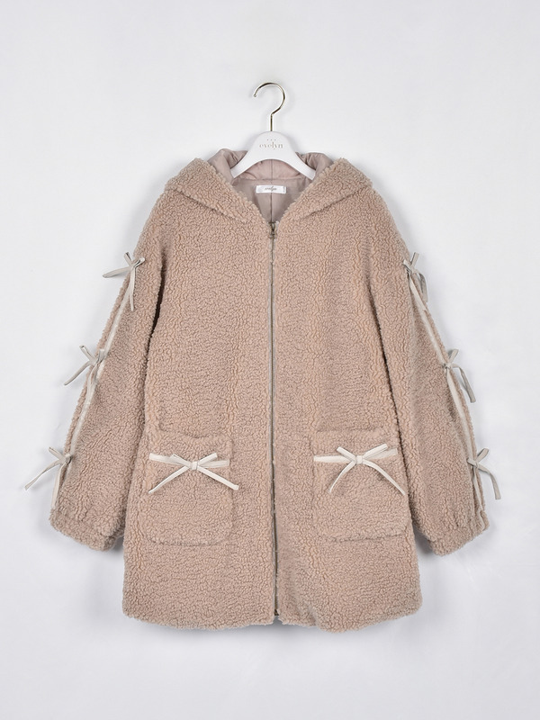 リボンボアコート 詳細画像 ピンクベージュ 1