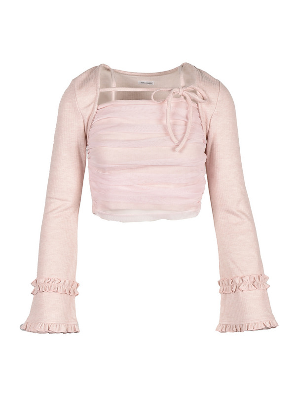 Bust Gather Tulle Tops 詳細画像 ピンク 1