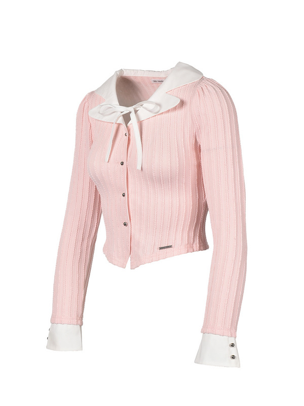 Collar Shirt Cardigan Tops 詳細画像 ブラック 11
