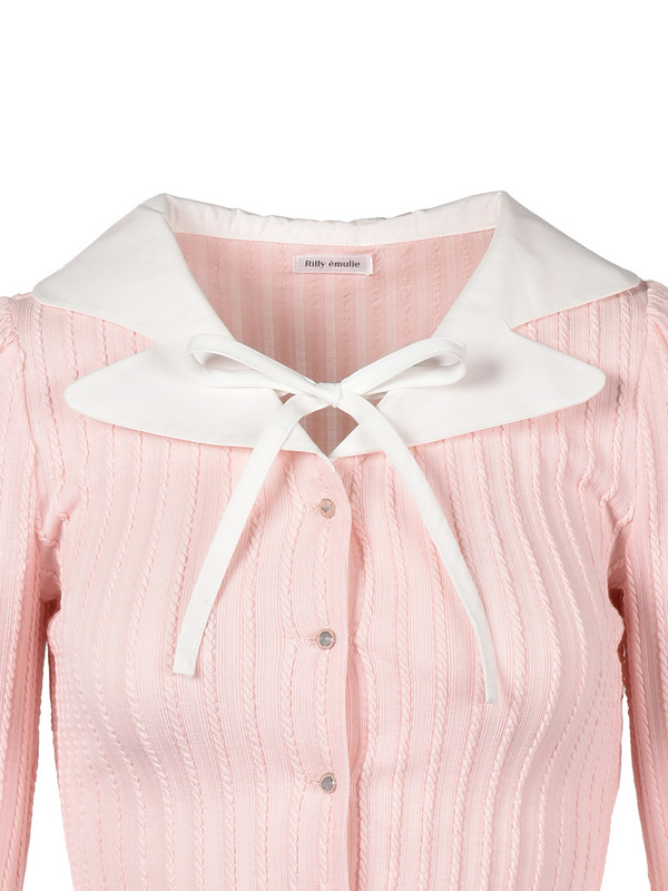 Collar Shirt Cardigan Tops 詳細画像 ブラック 11