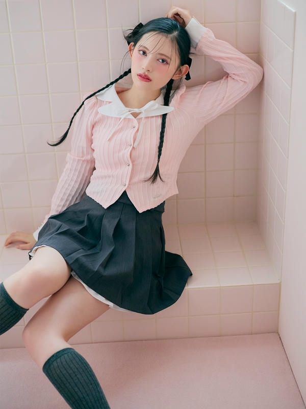 Collar Shirt Cardigan Tops 詳細画像 ブラック 11