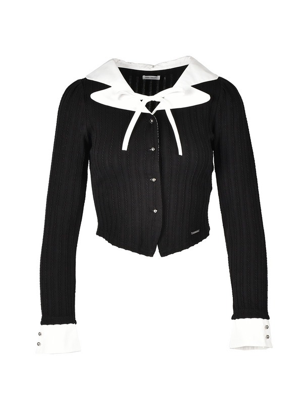 Collar Shirt Cardigan Tops 詳細画像 ブラック 1