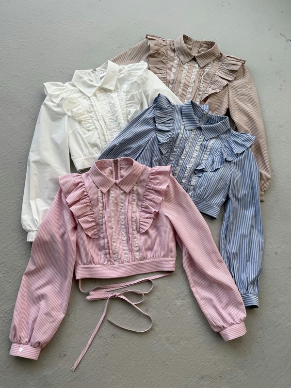 Ruffle Cropped Collar Blouse 詳細画像 オフホワイト 11