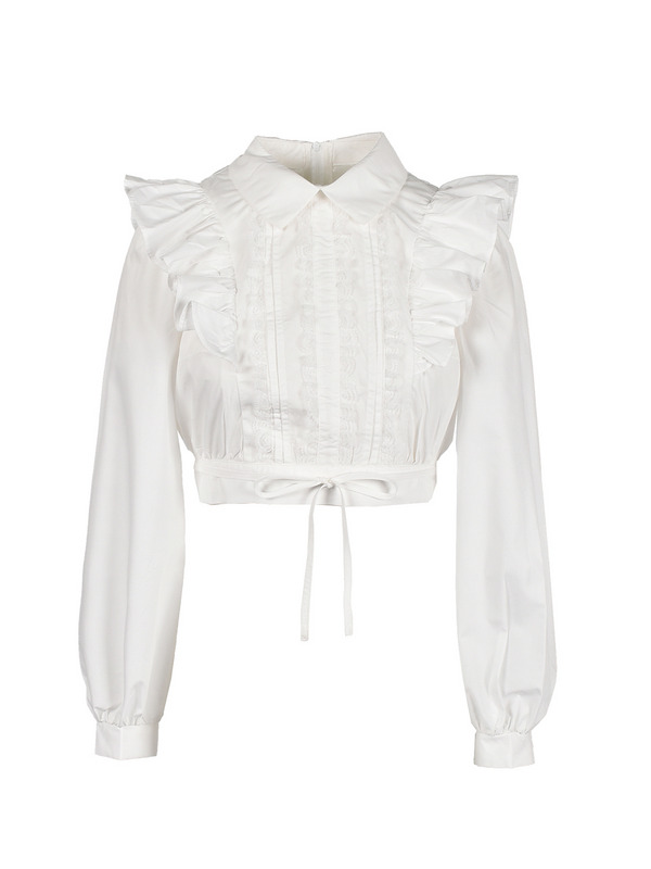 Ruffle Cropped Collar Blouse 詳細画像 オフホワイト 1