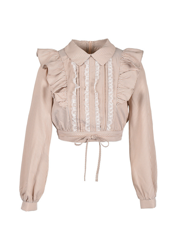 Ruffle Cropped Collar Blouse 詳細画像 ブラウン 1