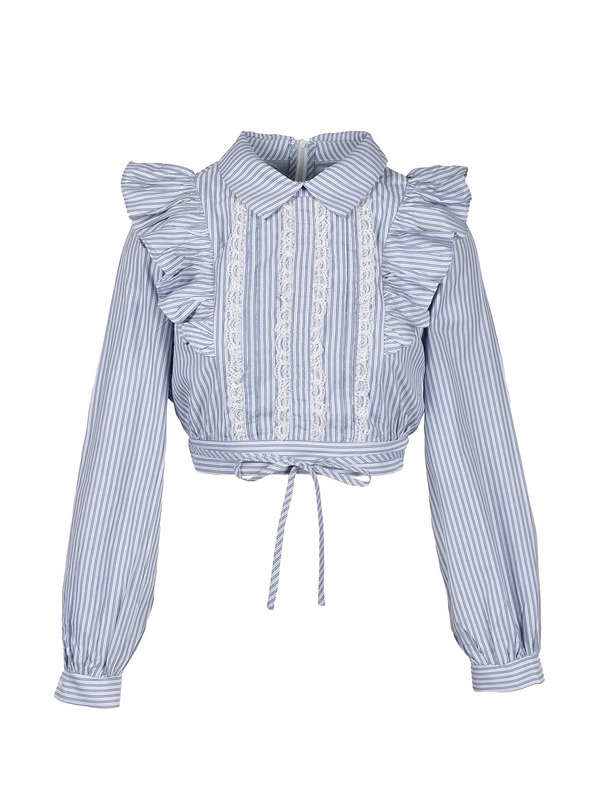 Ruffle Cropped Collar Blouse 詳細画像 ブルー 1