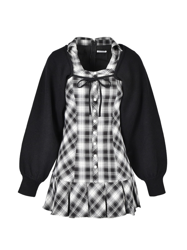 Check Pleat Onepiece Bolero 詳細画像 ブラック 1