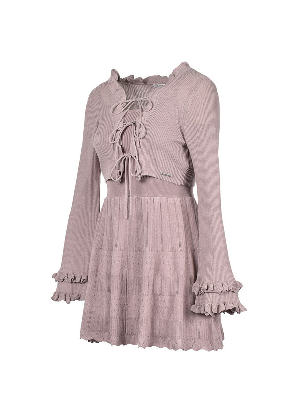Ribbon Ruffle Knit Cardigan Onepiece 詳細画像 ピンク 11